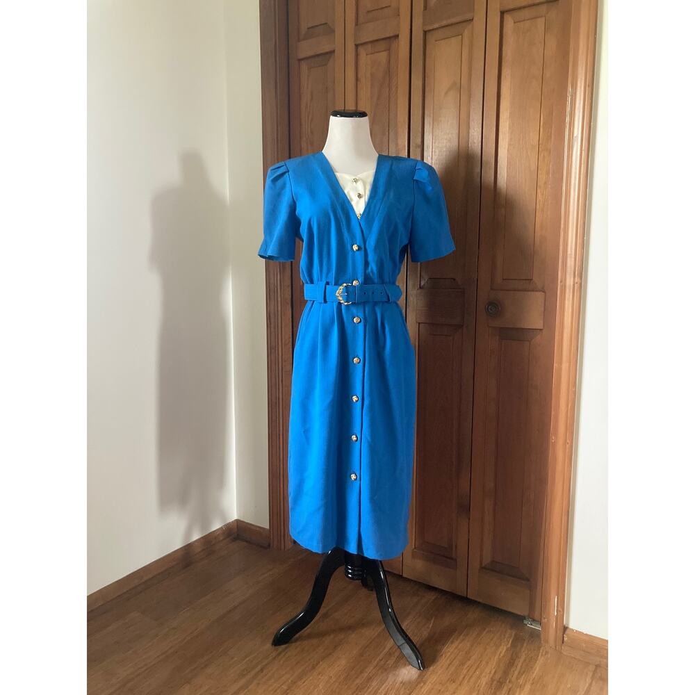 Vintage Breli Originals Blue Buttondown Shirt Dress, Size 8